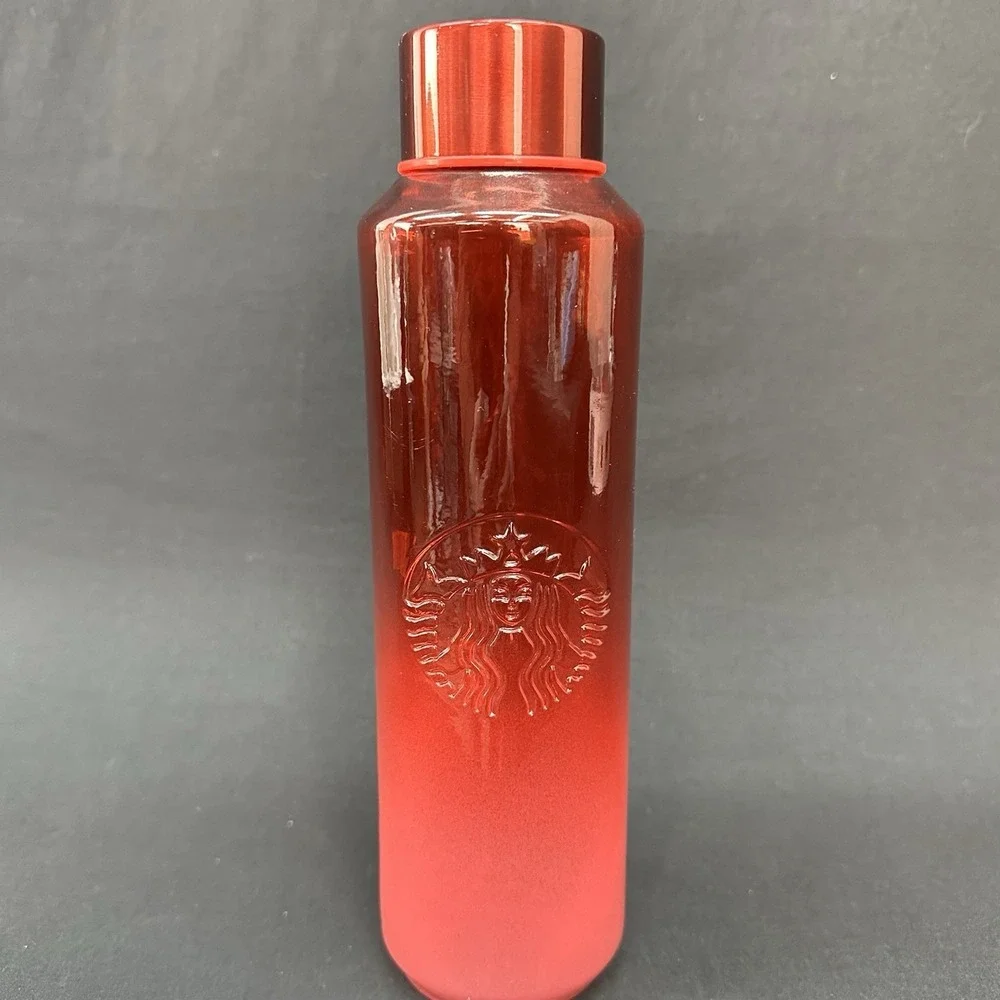 Starbucks Valentine's Winter 2022‎ Red Pink Ombre SPAIN Glass Bottle 22oz Cold
